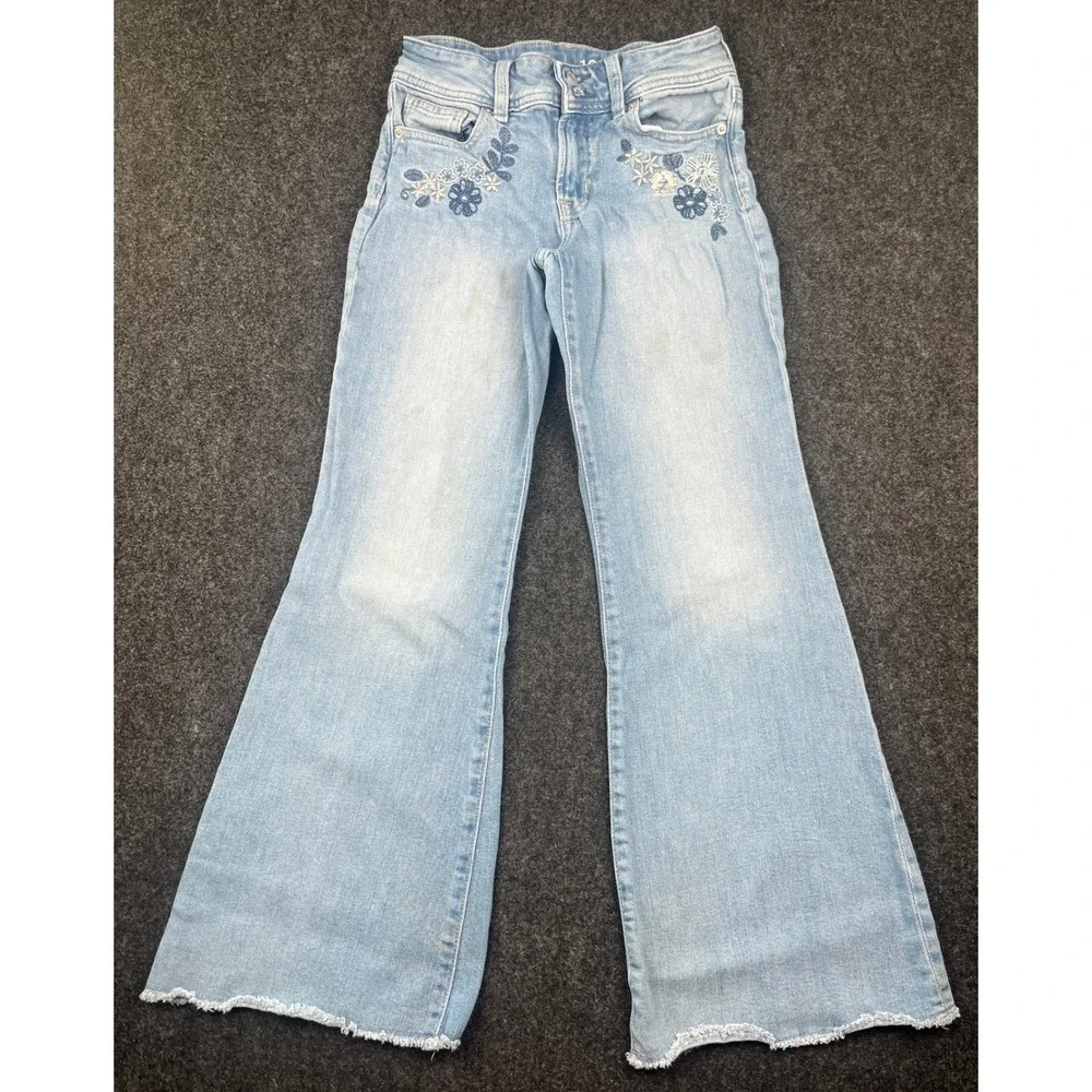 Gap Kids Girls Floral Embroidered High Rise Flare Jeans Light Wash Size 10